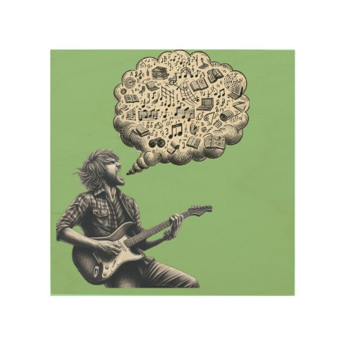 Solfeggio explosive guitar player wood wall art