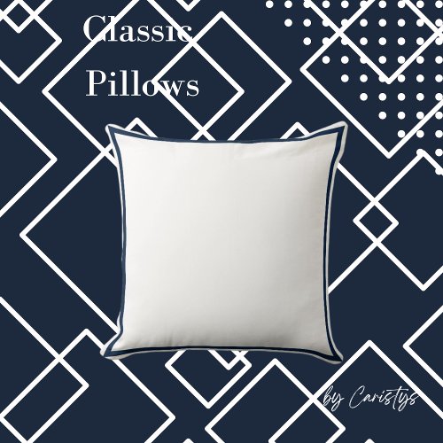 Solic White with Navy  Reverse Solid Navy Throw Pillow