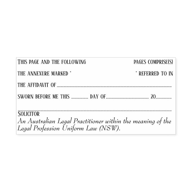 Solicitor affidavit annexure page number Legal NSW Self-inking Stamp (Design)