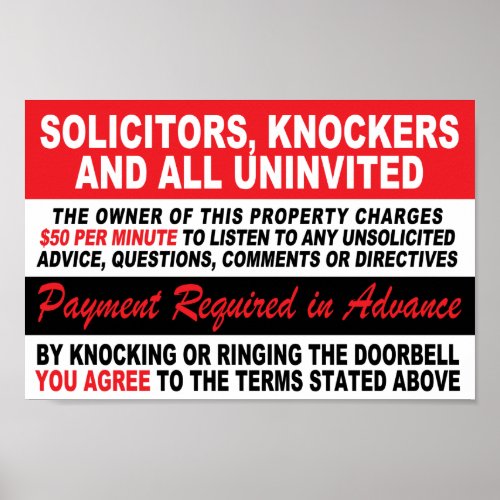 SOLICITORS KNOCKERS AND ALL UNINVITED POSTER