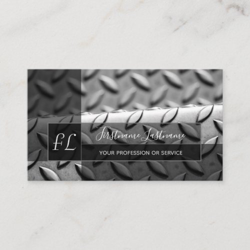 Solid abstract diamond metal plate monogram busine business card