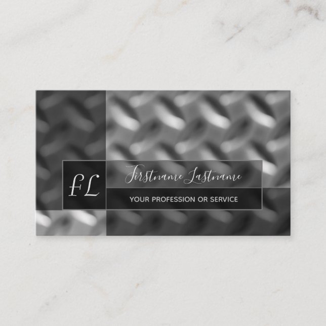 Solid abstract diamond metal plate monogram busine business card (Front)