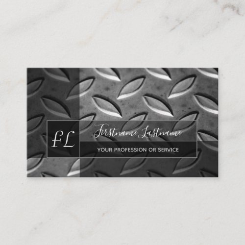 Solid abstract diamond metal plate monogram business card