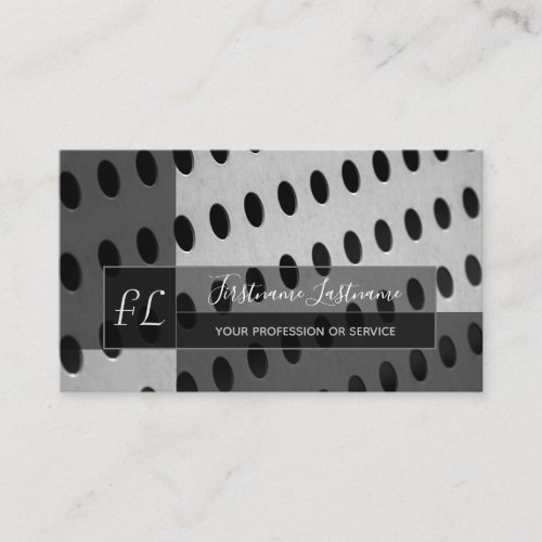 Solid abstract perforated metal plate monogram business card