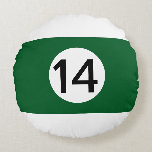 Solid and Stripe Billiard Balls #14 Collect all 15 Round Pillow (Front)