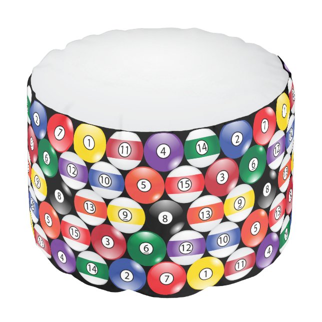 Solid and Stripe Billiard, Cue Ball Collect all 15 Pouf (Angled Front)