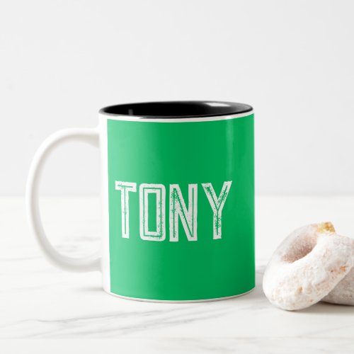 Solid Apple Green Custom Name Monogram Two_Tone Coffee Mug