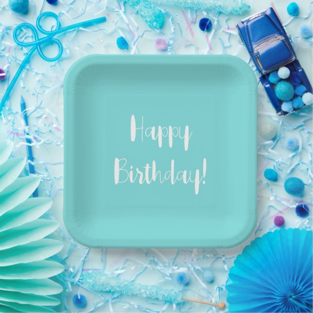 Solid Aquamarine Birthday Paper Plates (Party)