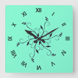 Solid Aquamarine with Roman Numerals Square Wall Clock