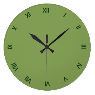 Solid Asparagus Green with Roman Numerals Wall Clock