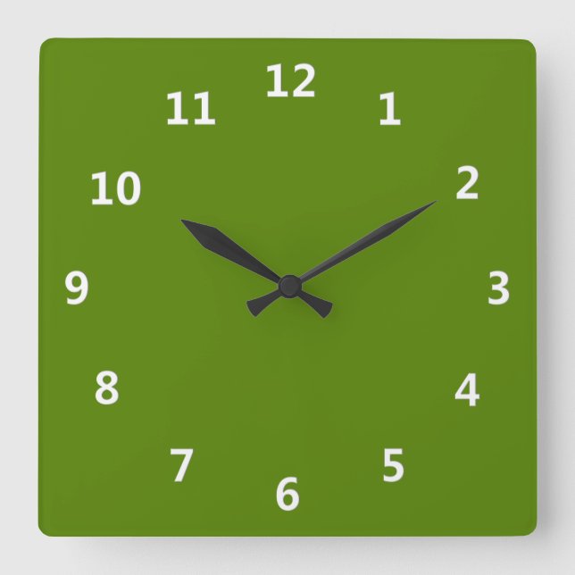 Solid Avocado Green Square Wall Clock (Front)
