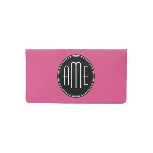 Solid Black and Hot Pink with Monogram Checkbook Cover (Front)