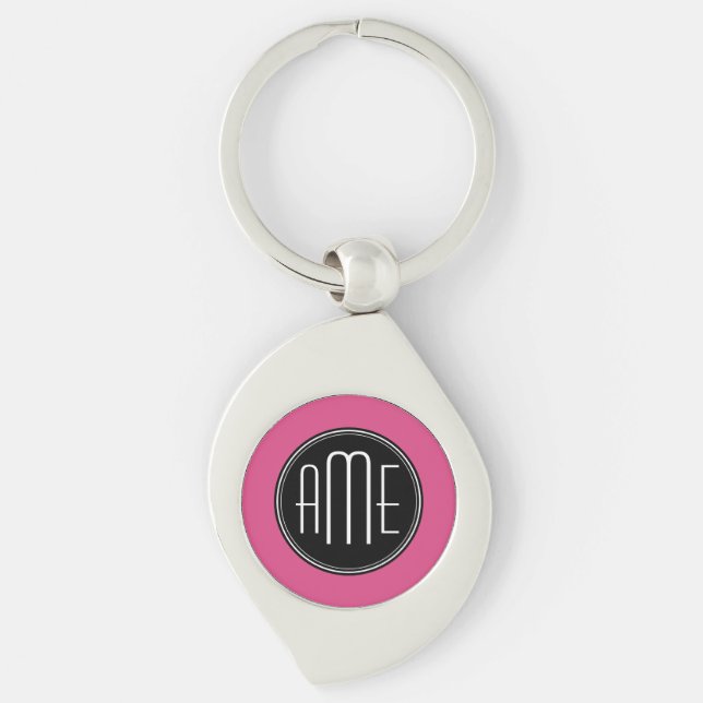 Solid Black and Hot Pink with Monogram Keychain (Front)
