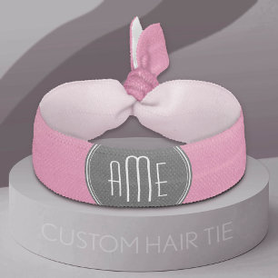 Solid Black and Hot Pink with Monogram Ribbon Hair Tie