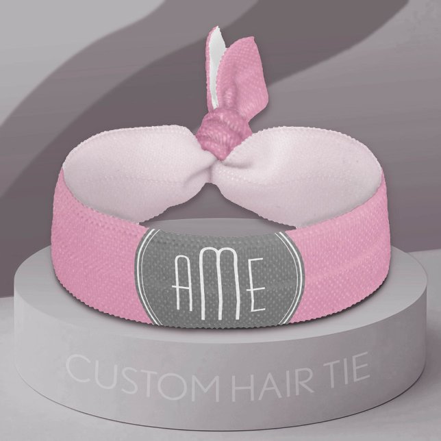 Solid Black and Hot Pink with Monogram Ribbon Hair Tie (Custom Hair Tie)