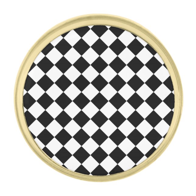 Solid Black and White Chevron Pattern Round Gold Finish Lapel Pin (Front)