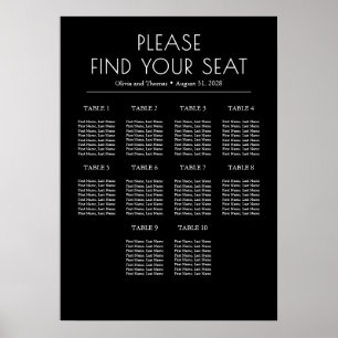 Solid Black and White Modern Wedding Seating Chart