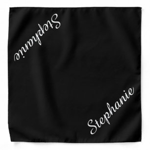 Solid Black and White Personalized Name for Her Bandana