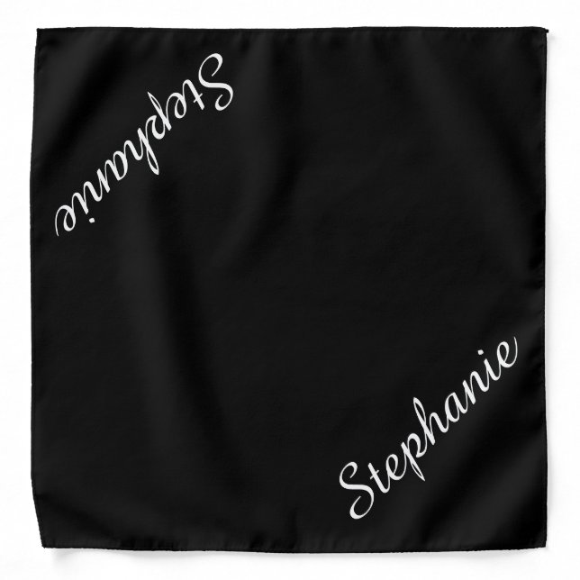 Solid Black and White Personalized Name for Her Bandana (Front)