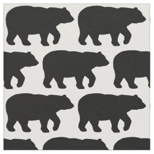 Solid Black Bear on White Background Fabric H