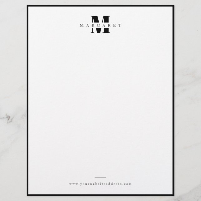 Solid Black Border Bold Letter Simple Monogram Letterhead (Front)