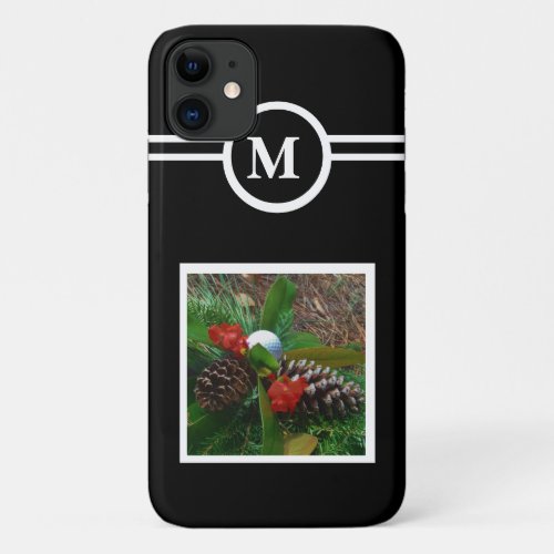 Solid black custom monogram initial your photo iPhone 11 case