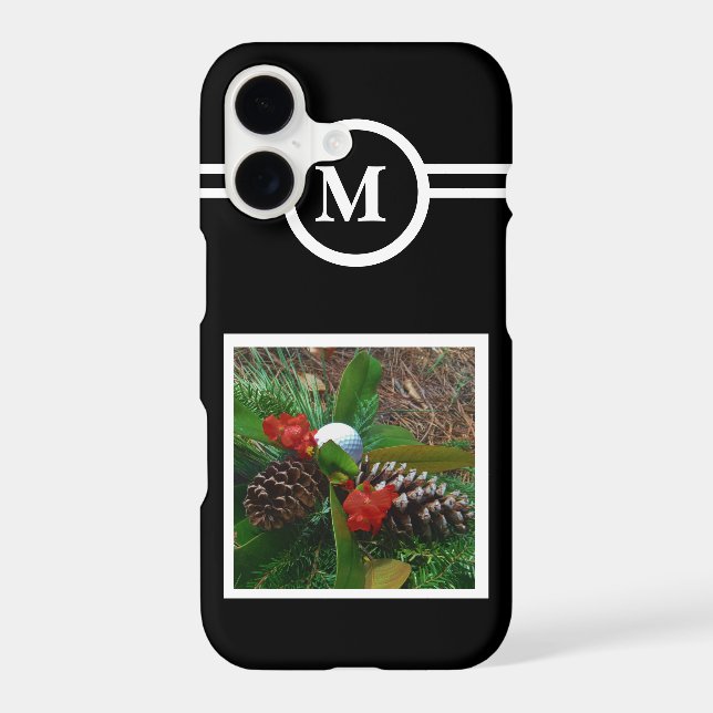 Solid black, custom monogram initial, your photo iphone case (Back)