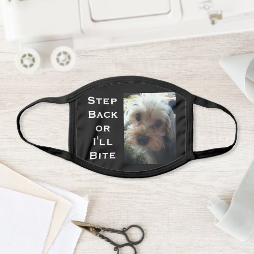 Solid Black Cute Yorkie Dog Photo Your Text Black Face Mask