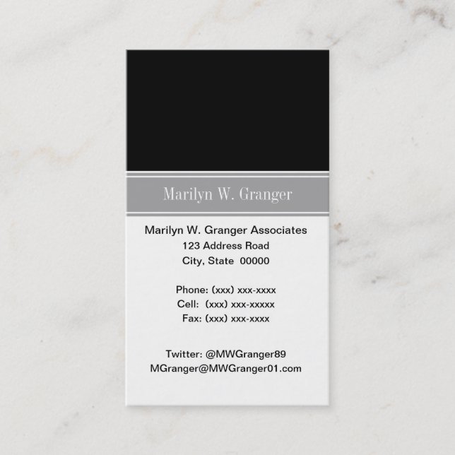 Solid Black, Dark Gray Ribbon Name Monogram Business Card (Front)