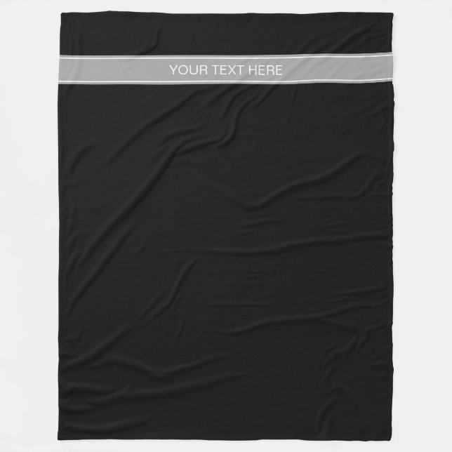 Solid Black, Dark Gray Ribbon Name Monogram Fleece Blanket (Front)