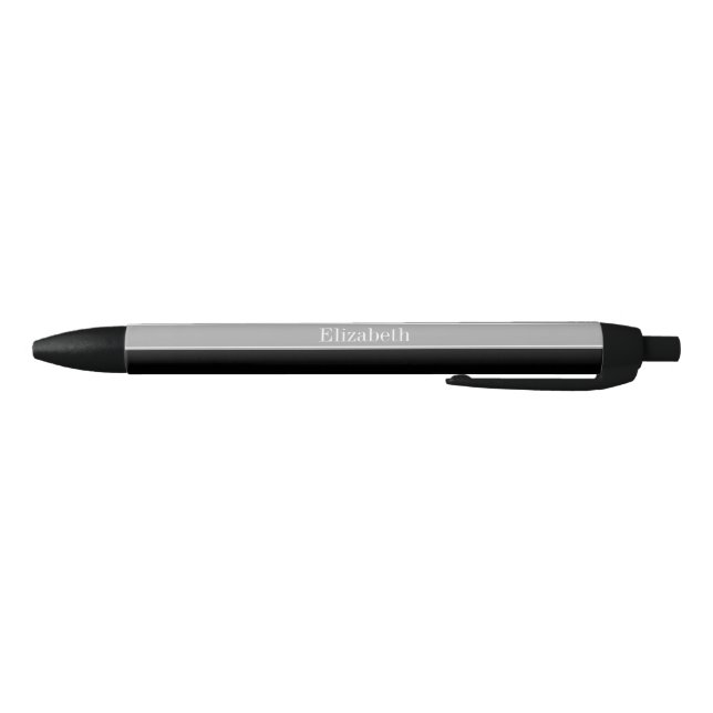 Solid Black, Dark Gray Ribbon Name Monogram Pen (Bottom)
