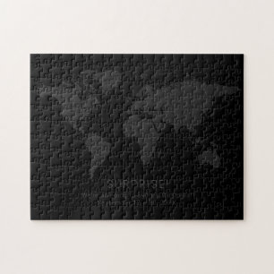 Solid Black Dark World Map Secret Surprise Message Jigsaw Puzzle