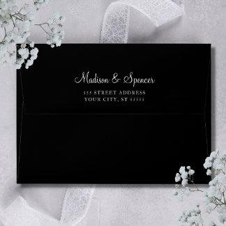 Solid Black Elegant Modern Wedding 5x7 Envelope