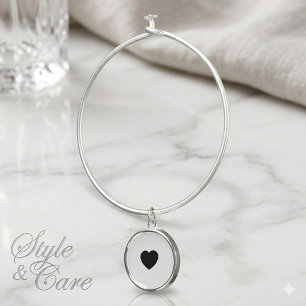 Solid Black Heart Charm Elegant Bangle Bracelet