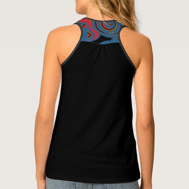Solid Black-Mexican American Floral Design  Tank Top (Back)