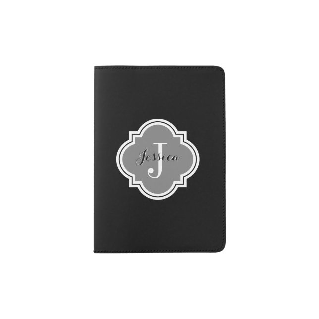 Solid Black Monogram Passport Holder (Front)