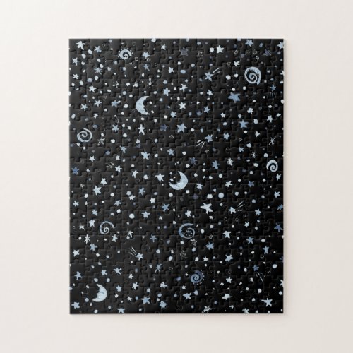 Solid Black Night with Blue Star Art Challenging Jigsaw Puzzle