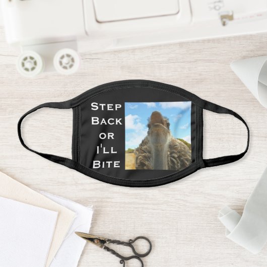 Solid Black Ostrich Bite Photo Your Text Funny Face Mask (Insitu)