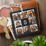 Solid Black Photo Collage Custom Monogram Keychain<br><div class="desc">You can use Instagram photos for this design. Use 8 square photos to create a unique and personal gift. Or you can keep the hipster puppy and make a trendy keepsake. If you need to adjust the pictures,  click on the customize tool to make changes.</div>