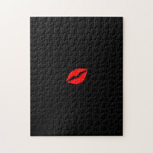 Solid Black Red Lips Lipstick Kiss Difficult Hard Jigsaw Puzzle