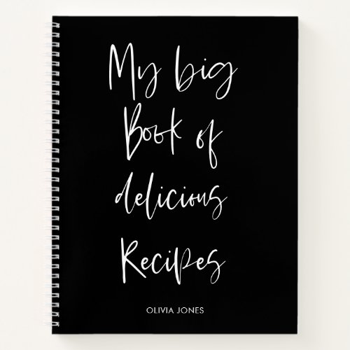 Solid Black Script Cooking Recipe Summer Kitchen Notebook