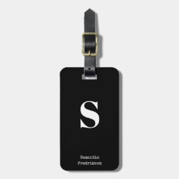 Solid Black White Monogram Name Stylish Typewriter Luggage Tag