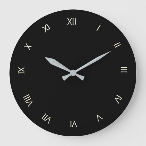 Solid Black White Roman Numerals Large Clock