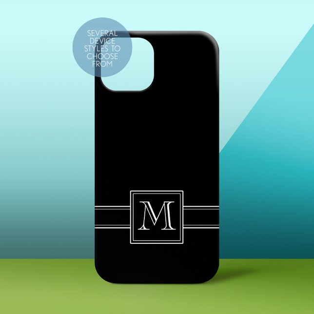 Solid Black with Classic White Monogram Iphone Case (Personalized Phone Case - Solid Black Background with Monogram)