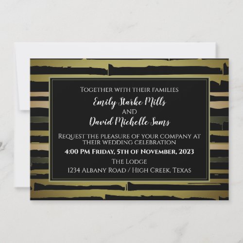 Solid Black with Green Bamboo Stripes  Invitation