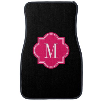 Solid Black With Hot Pink Monogram Car Mat by PastelCrown at Zazzle