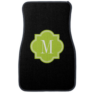 Solid Black with Lime Green Monogram Car Mat