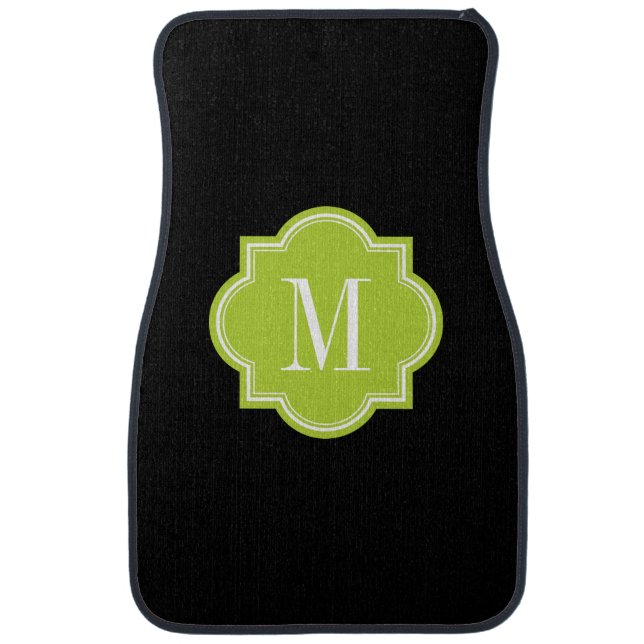 Solid Black with Lime Green Monogram Car Mat (Front)