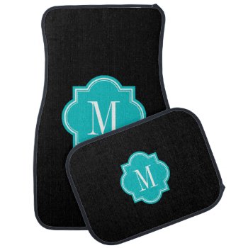Solid Black With Teal Monogram Car Floor Mat by PastelCrown at Zazzle