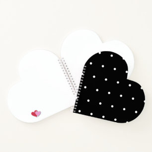Solid Black with White Dot Style Heart Shaped Notebook